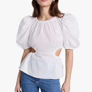 ASTR the Label Juno Top White Puff Sleeve Cutout Peplum Shirt Small
